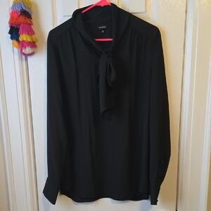 NWOT Who What Wear Black Tie-Neck Chiffon Blouse
